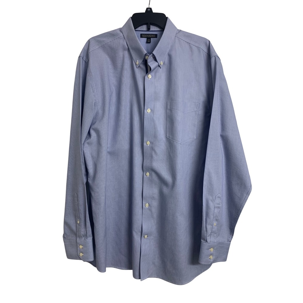Banana Republic XXL Blue Micro Stripe Non-Iron Tailored Slim Fit Shirt